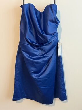 After Six Strapless Duchess Sailor Blue Satin Cocktail Bridesmaid Dress Size 16